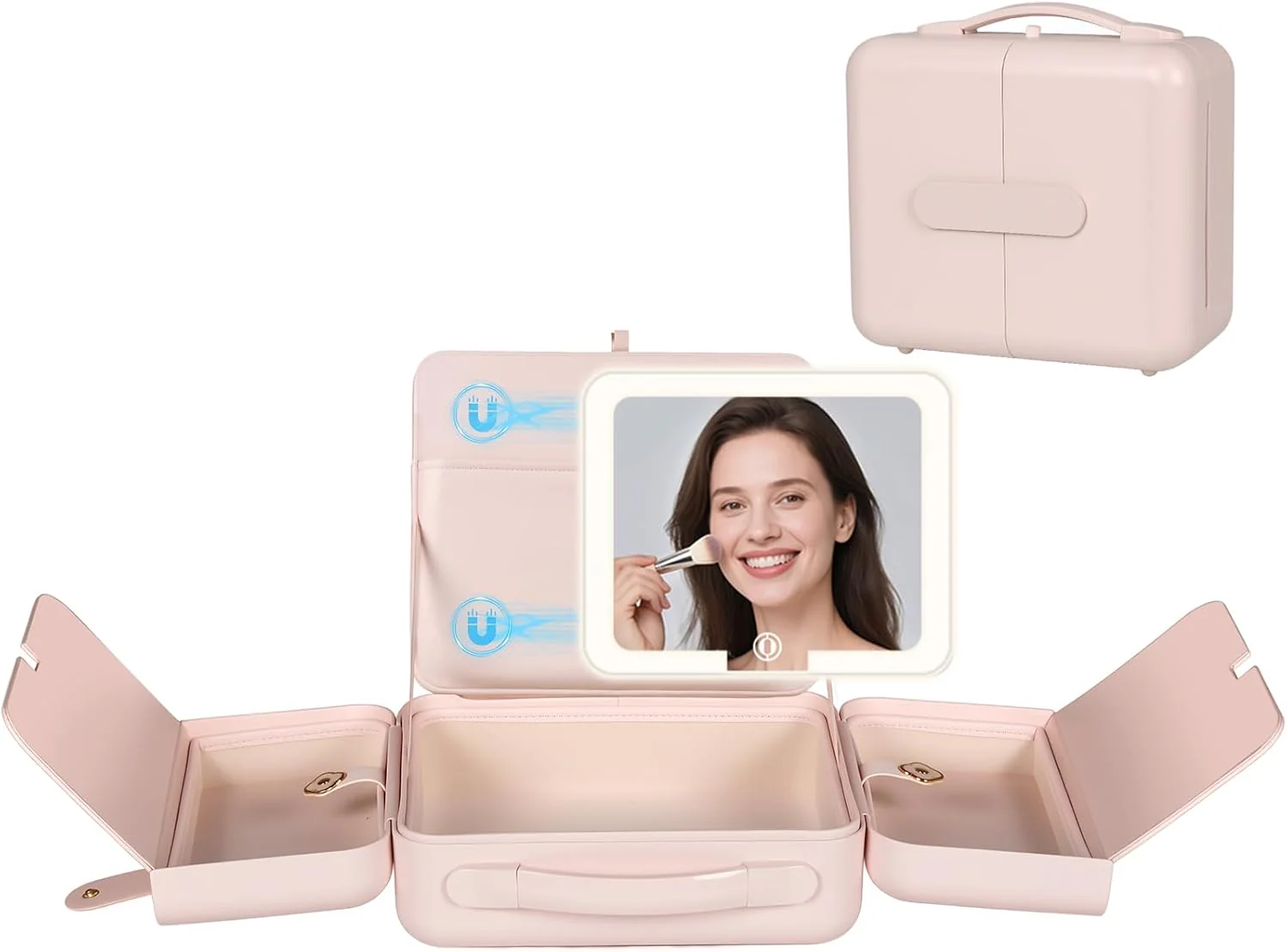 Estojo de Maquiagem Portatil Com Espelho + LED
