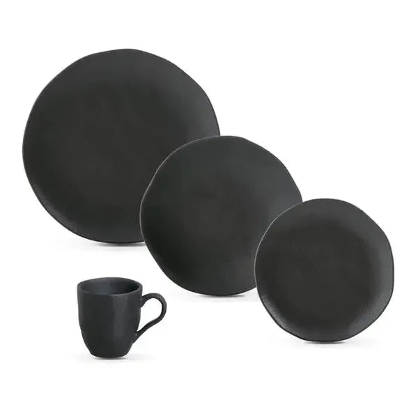 Aparelho de Jantar Stoneware Orgânico Preto Matte 16 Peças Porto Brasil