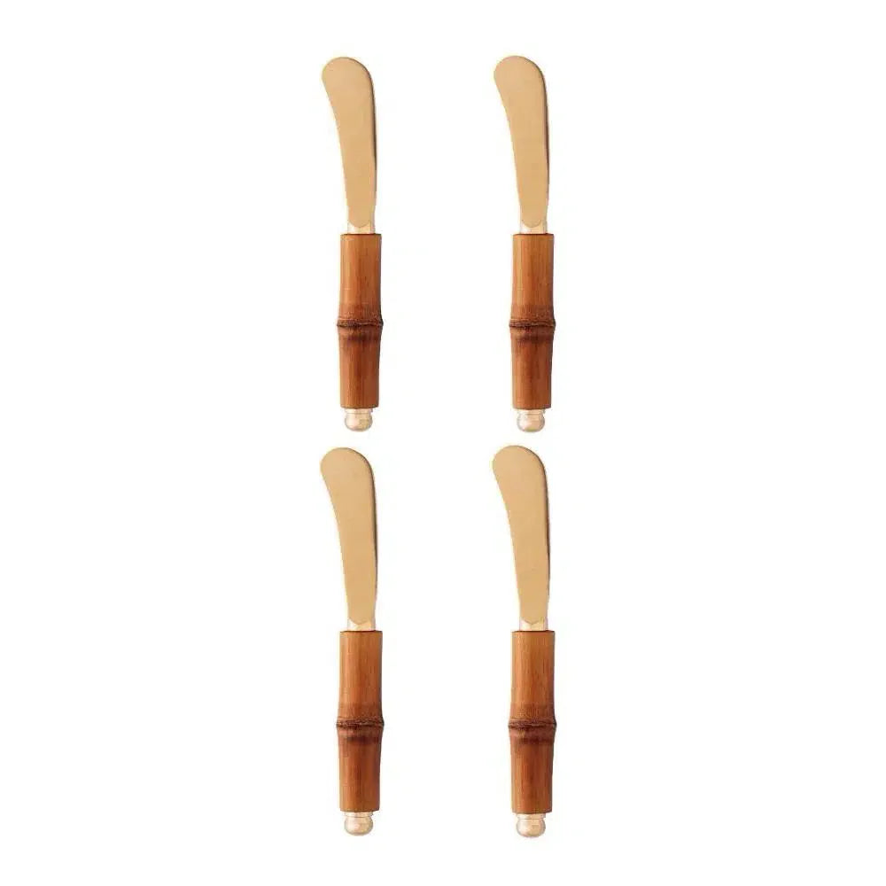 Conjunto 04 Espátulas Aço Inox Dourado Wolff Bambu Nature Original