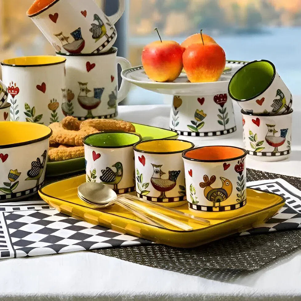 Conjunto 2 Copos Espresso Porcelana New Bone China 90ml Laranja Cocoricó Egan