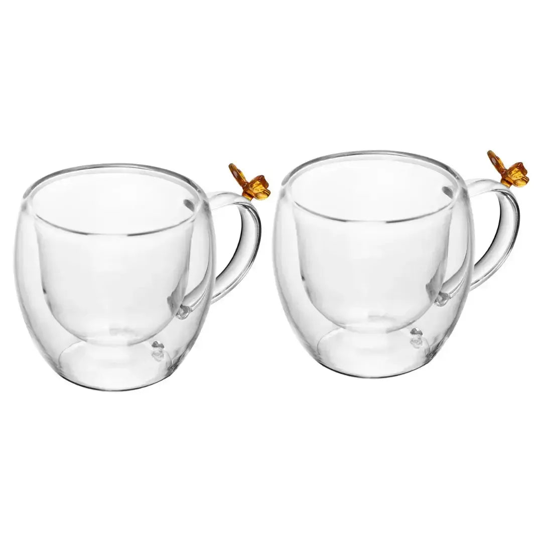 Conjunto 2 Xícaras de Café Vidro Borossilicato Parede Dupla com Alça 80ml Sun Garden Wolff