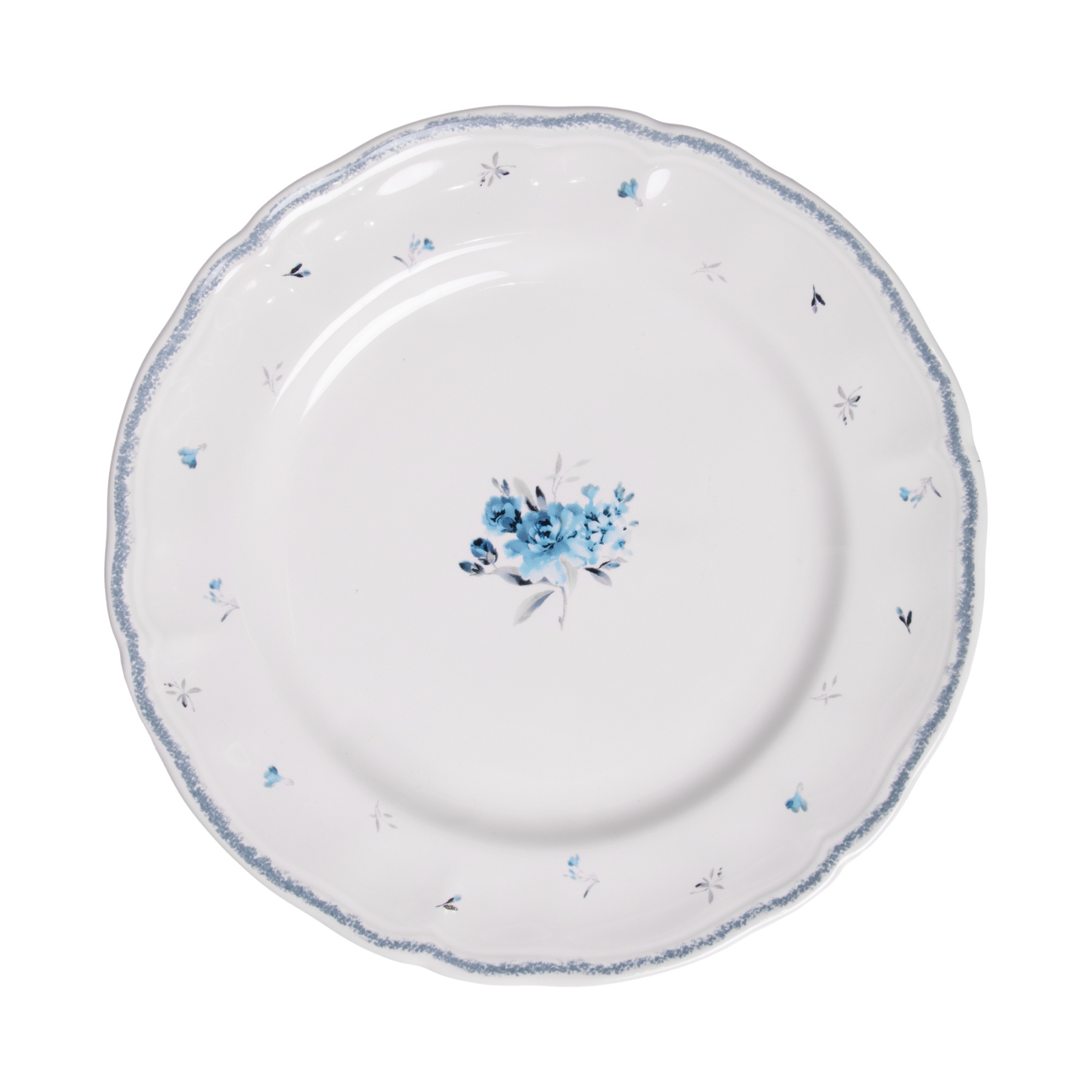 Conjunto 4 Pratos Rasos Cerâmica Florescer Azul 27cm