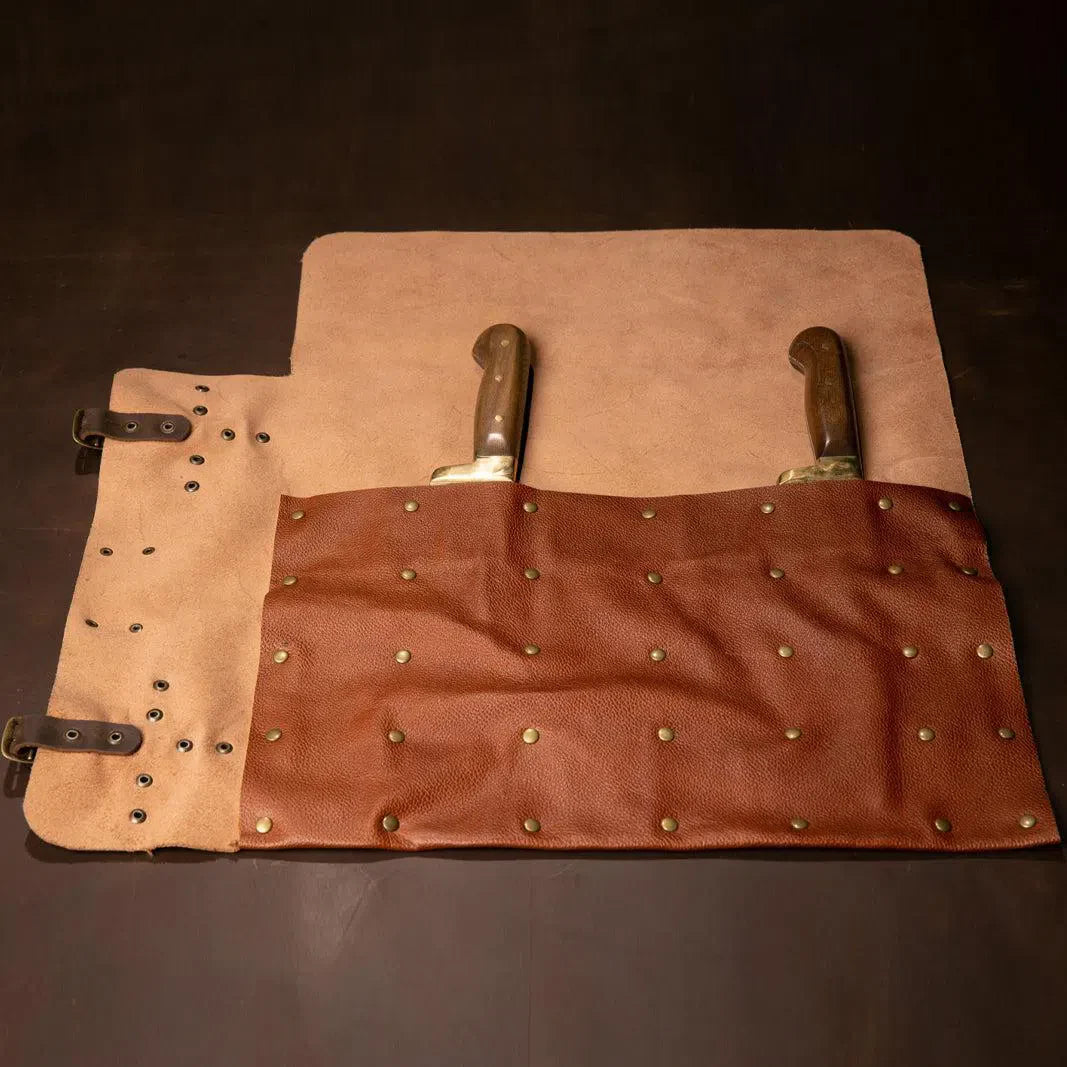 Estojo de Facas Artemano em Couro Médio Terracota Rústico