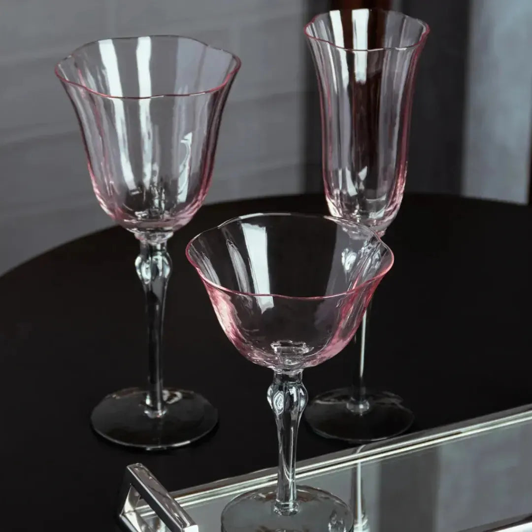 Jogo 2 Taças Champagne Vidro Lily 250ml Rosa / Cinza Wolff