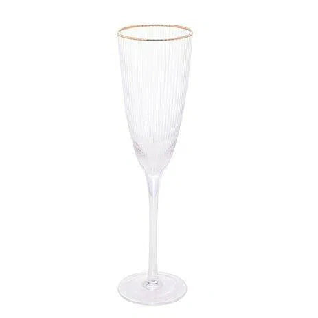 Jogo 2 Taças para Champagne Vidro Cristalino Borda Dourada Lines 300ml