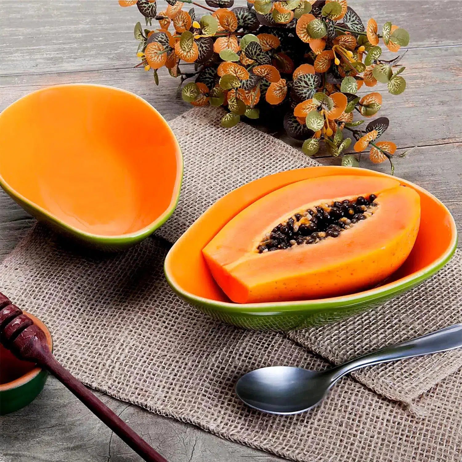 Jogo 4 Bowls Cerâmica Frutas Mamão 400ml Scalla