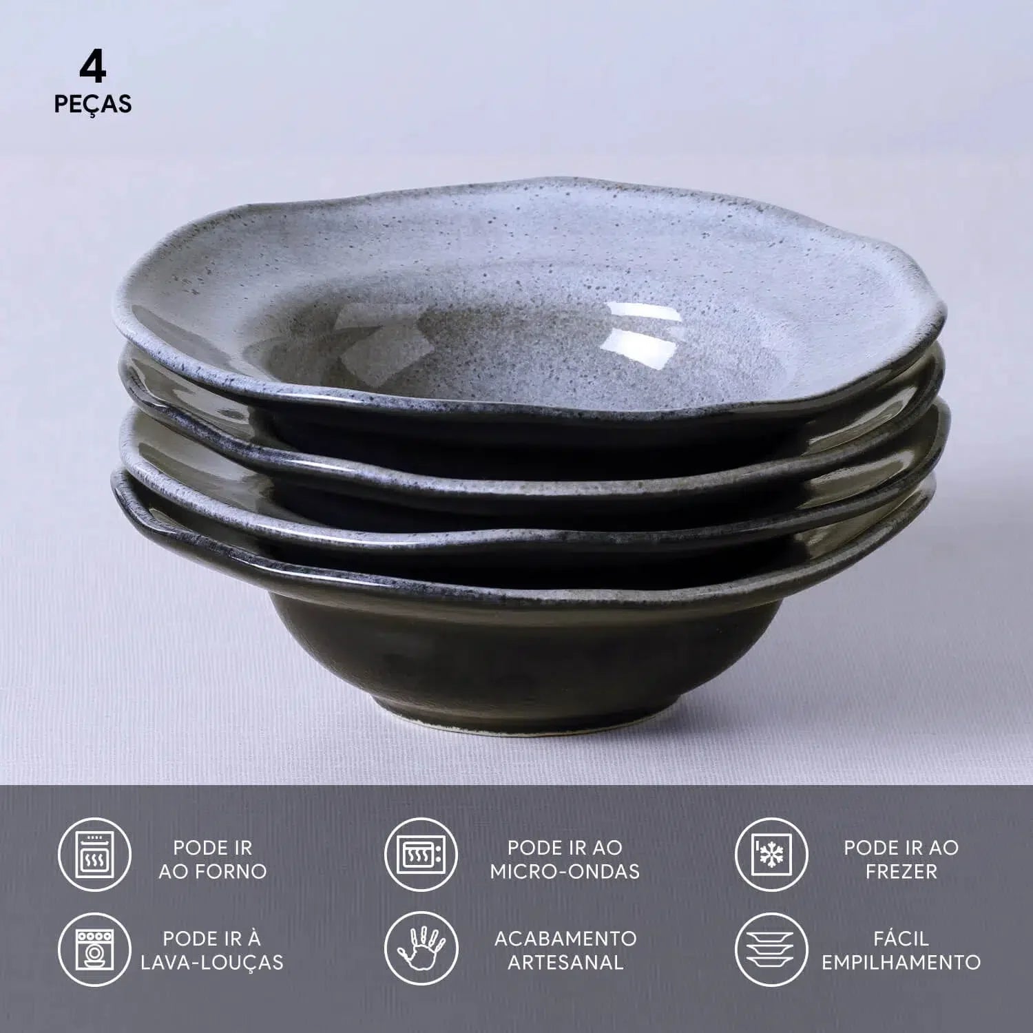Jogo 4 Mini Pratos Chapéu Orgânico Concreto/Dust 250ml 19x5,5cm Porto Brasil