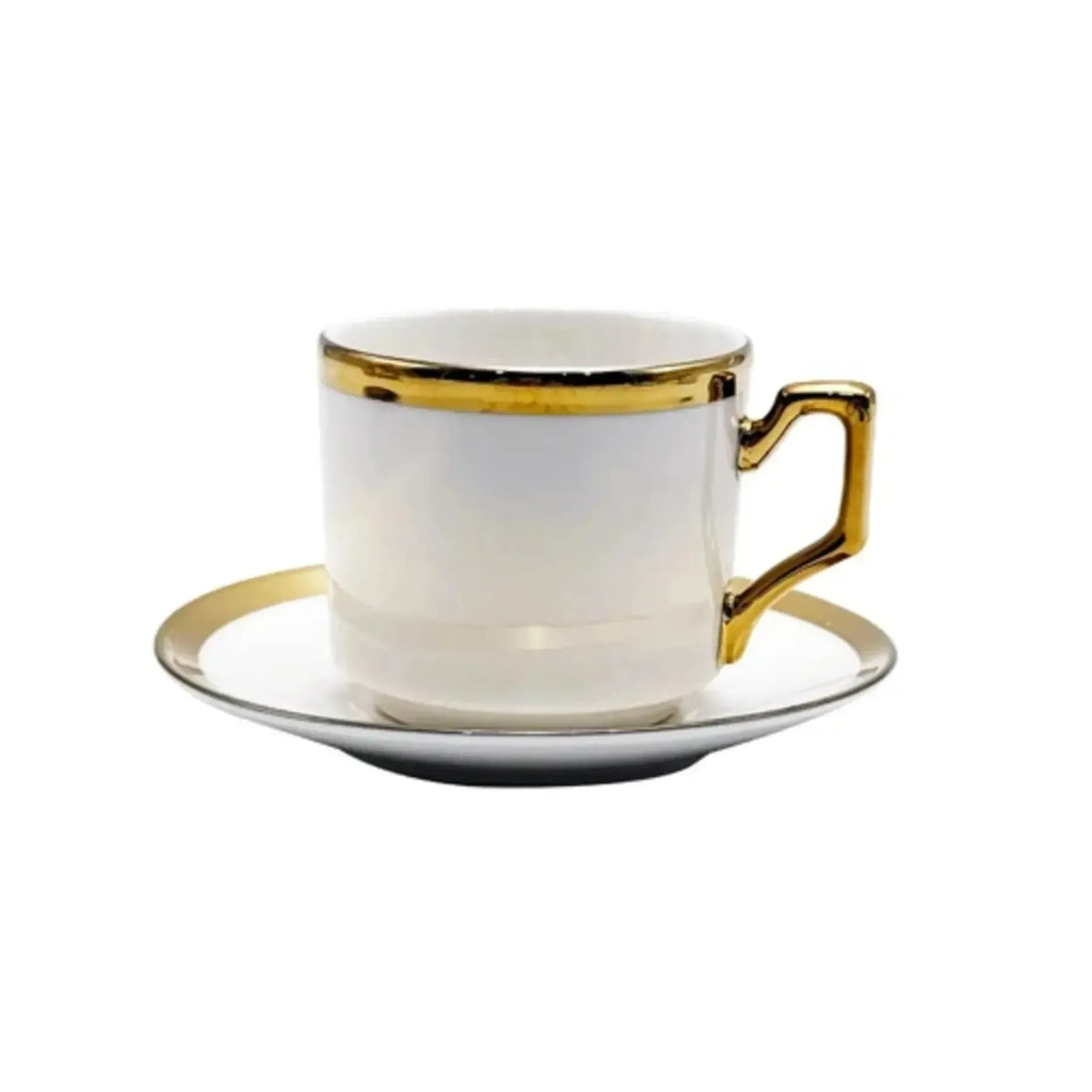 Jogo 4 Xícaras de Café com Pires Porcelana Borda Dourada Olimpo 100ml L'Hermitage
