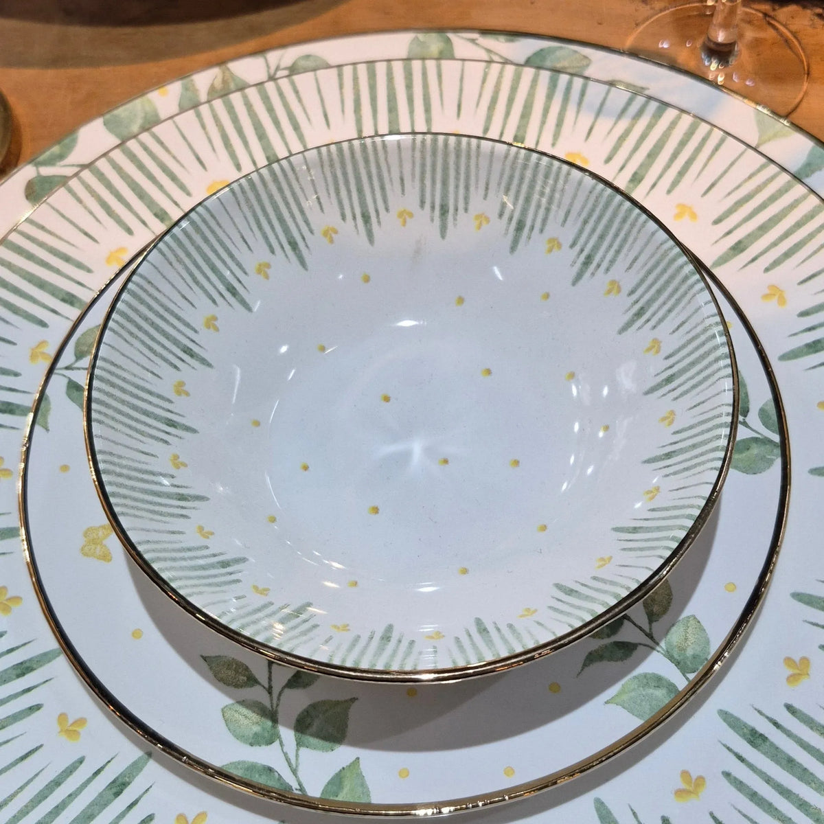 Jogo 6 Bowls Cerâmica Decorado Donatella Filete Ouro 300ml Alleanza
