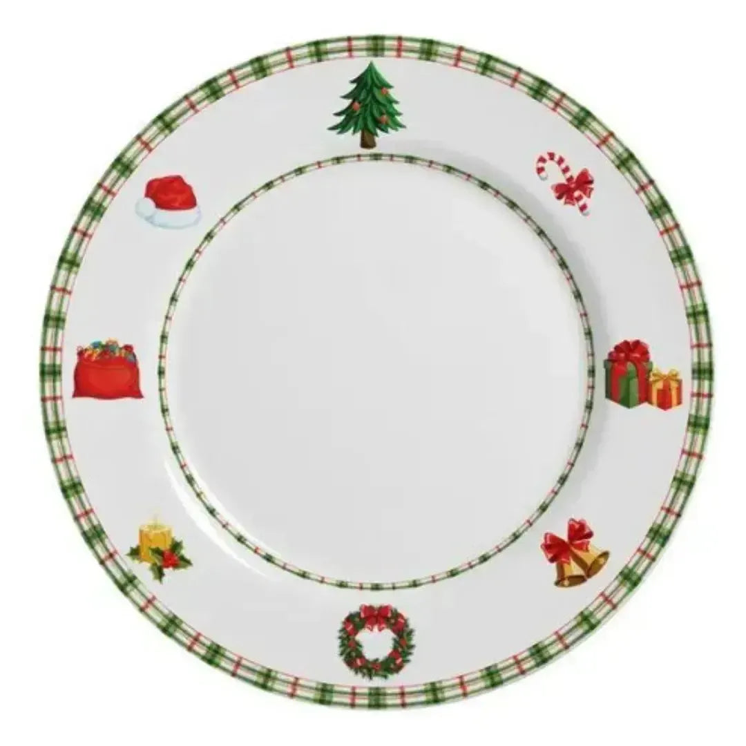 Jogo 6 Pratos Raso Cerâmica Jingle Bells 29cm Alleanza