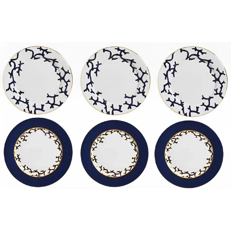 Jogo 6 Pratos Rasos Cerâmica Coral Blue (Azul e Branco com Azul) 27cm Scalla