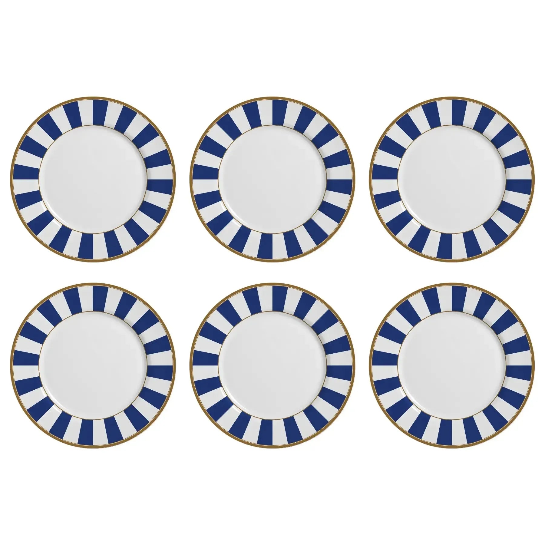 Jogo 6 Pratos Rasos Cerâmica Stripe Azul 29cm Alleanza