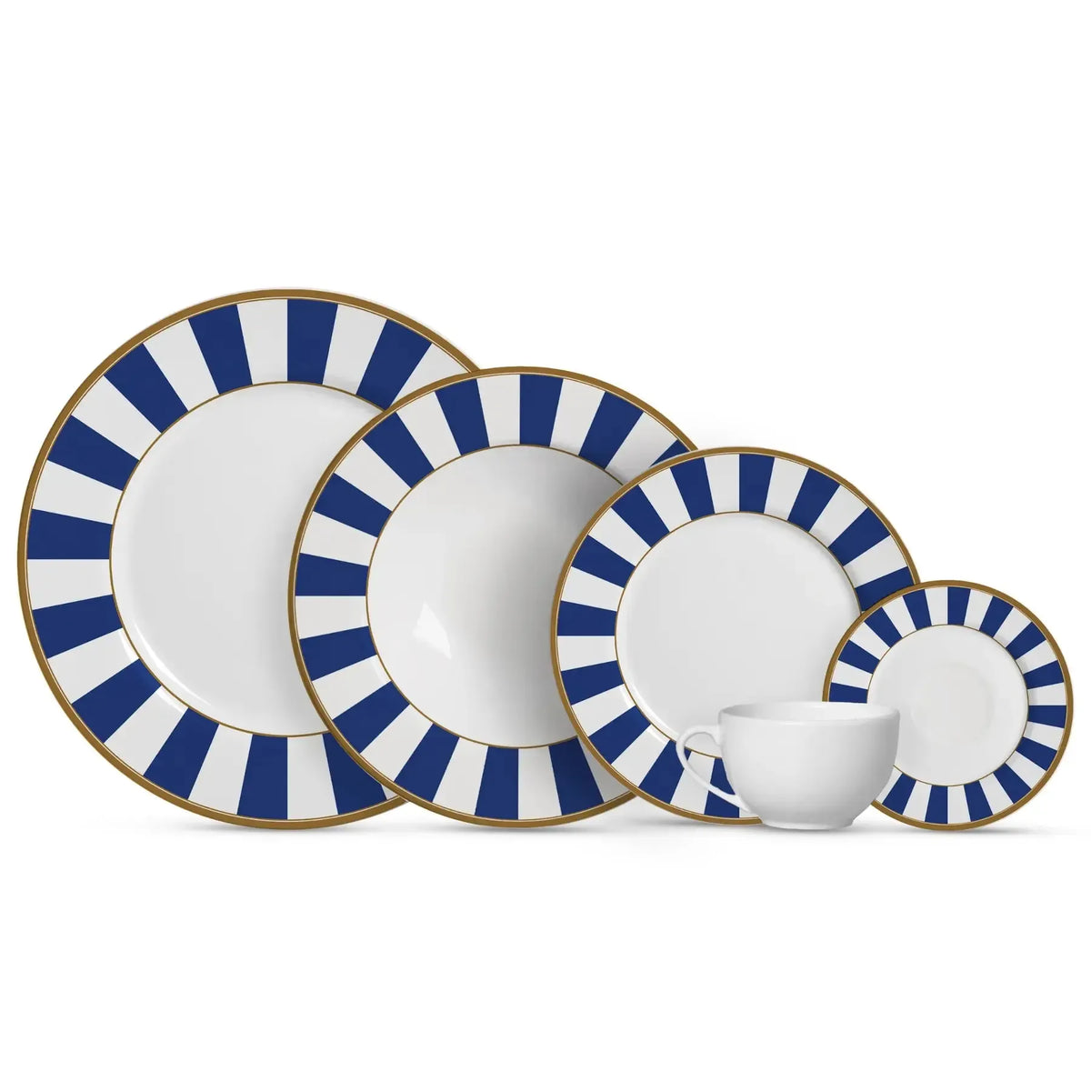 Jogo 6 Pratos Rasos Cerâmica Stripe Azul 29cm Alleanza
