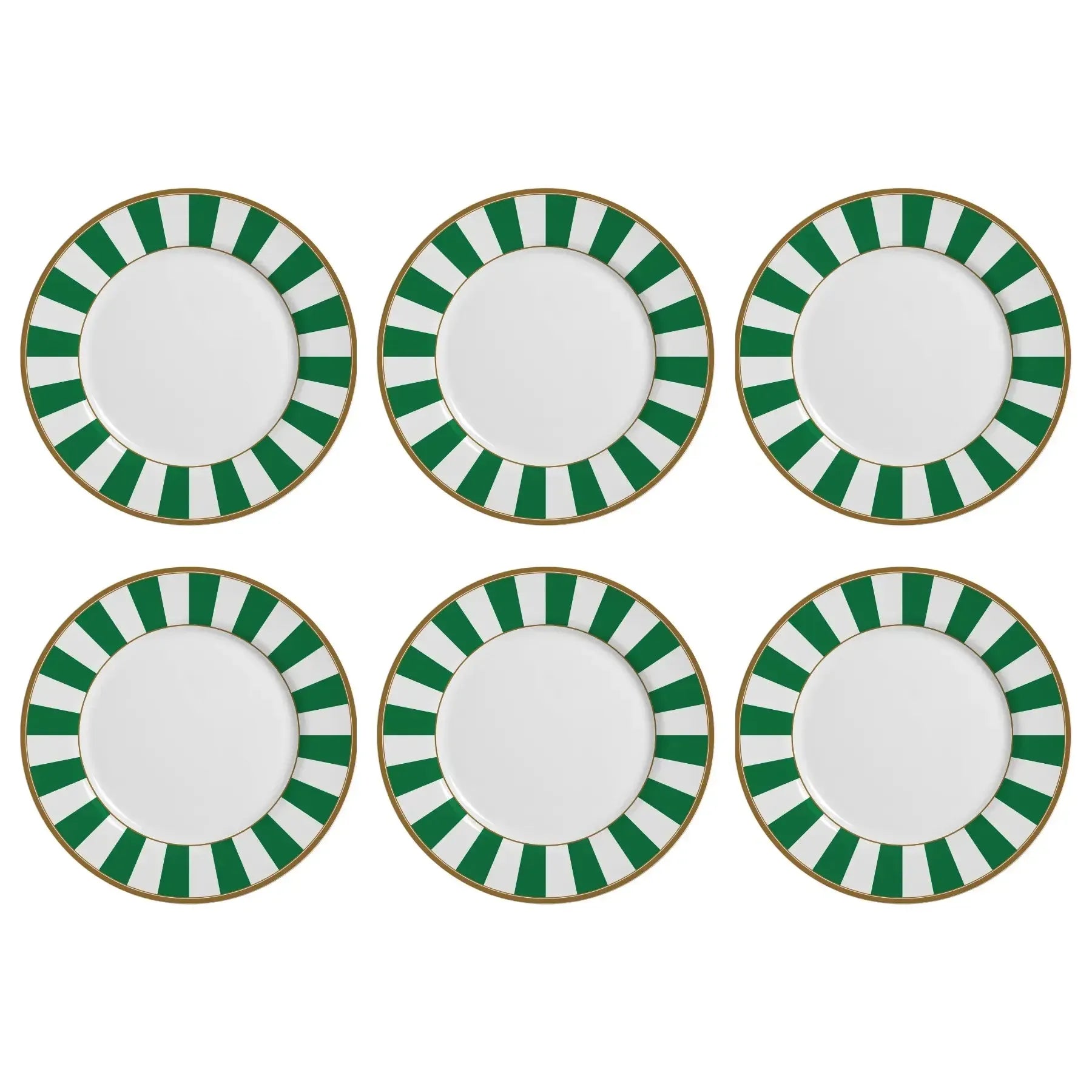 Jogo 6 Pratos Rasos Cerâmica Stripe Verde 29cm Alleanza