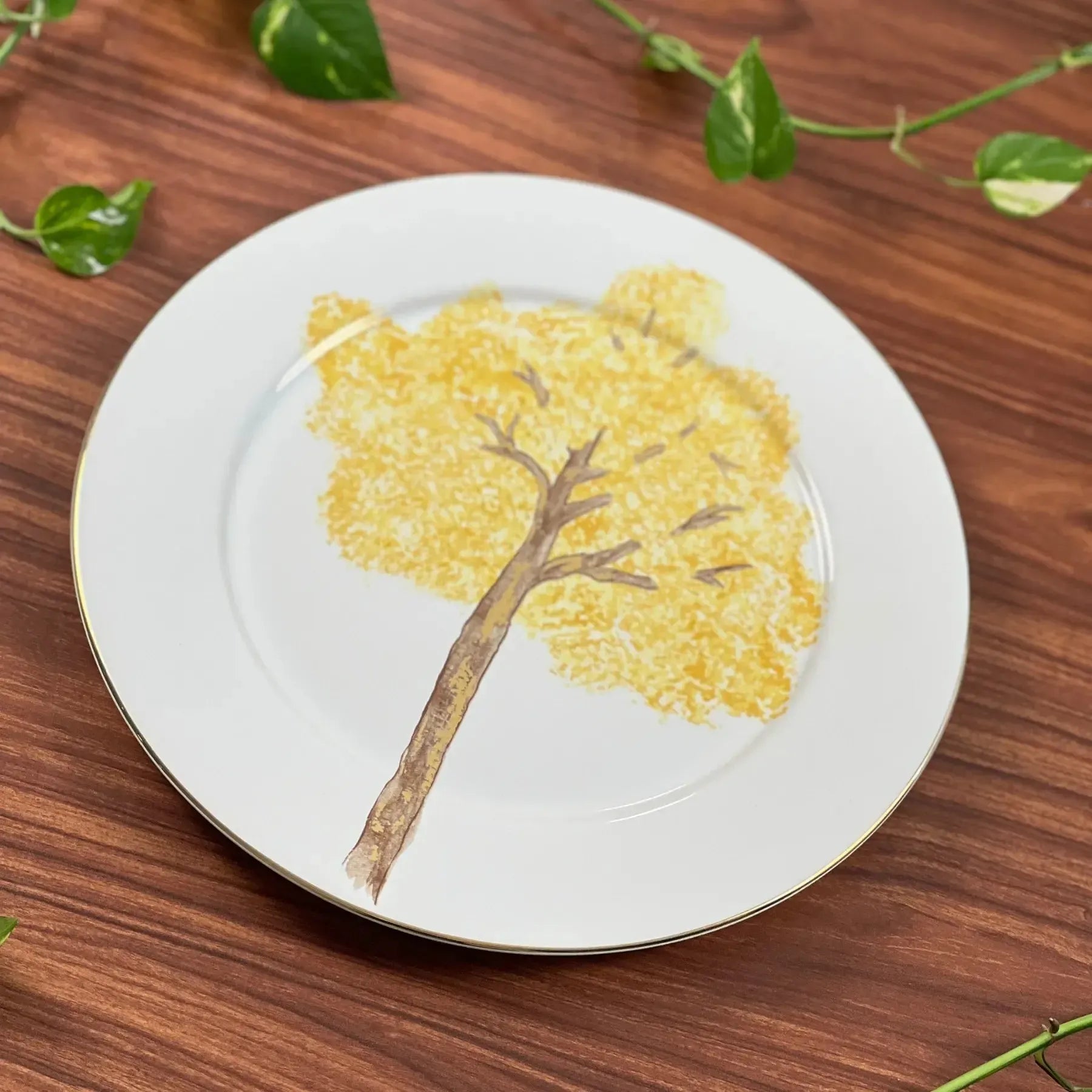 PRÉ-VENDA: Jogo 6 Pratos Rasos Cerâmica Ypê Colorido com Filete de Ouro 28cm Scalla