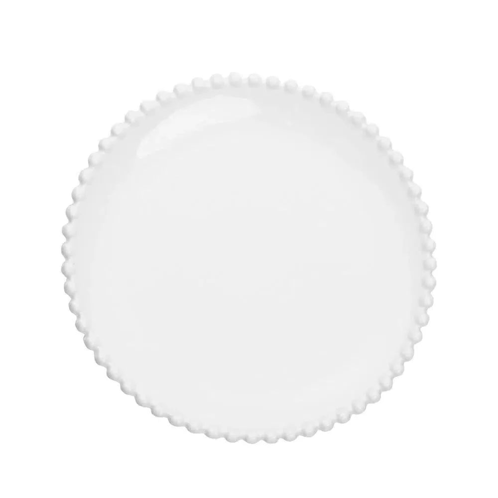 Jogo 6 Pratos de Sobremesa Cerâmica Bolinha Branco 20cm Scalla