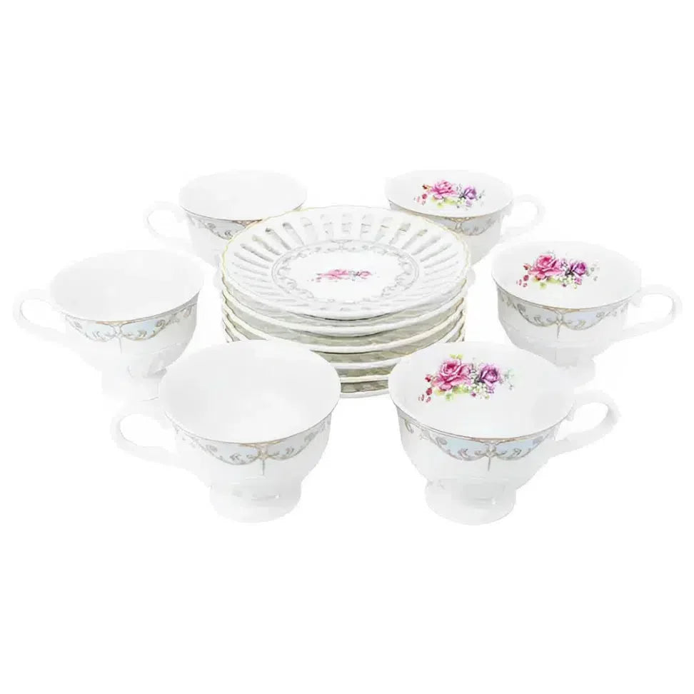 Jogo 6 Xícaras de Café com Pires New Bone China Mon Cheri 80ml L'Hermitage