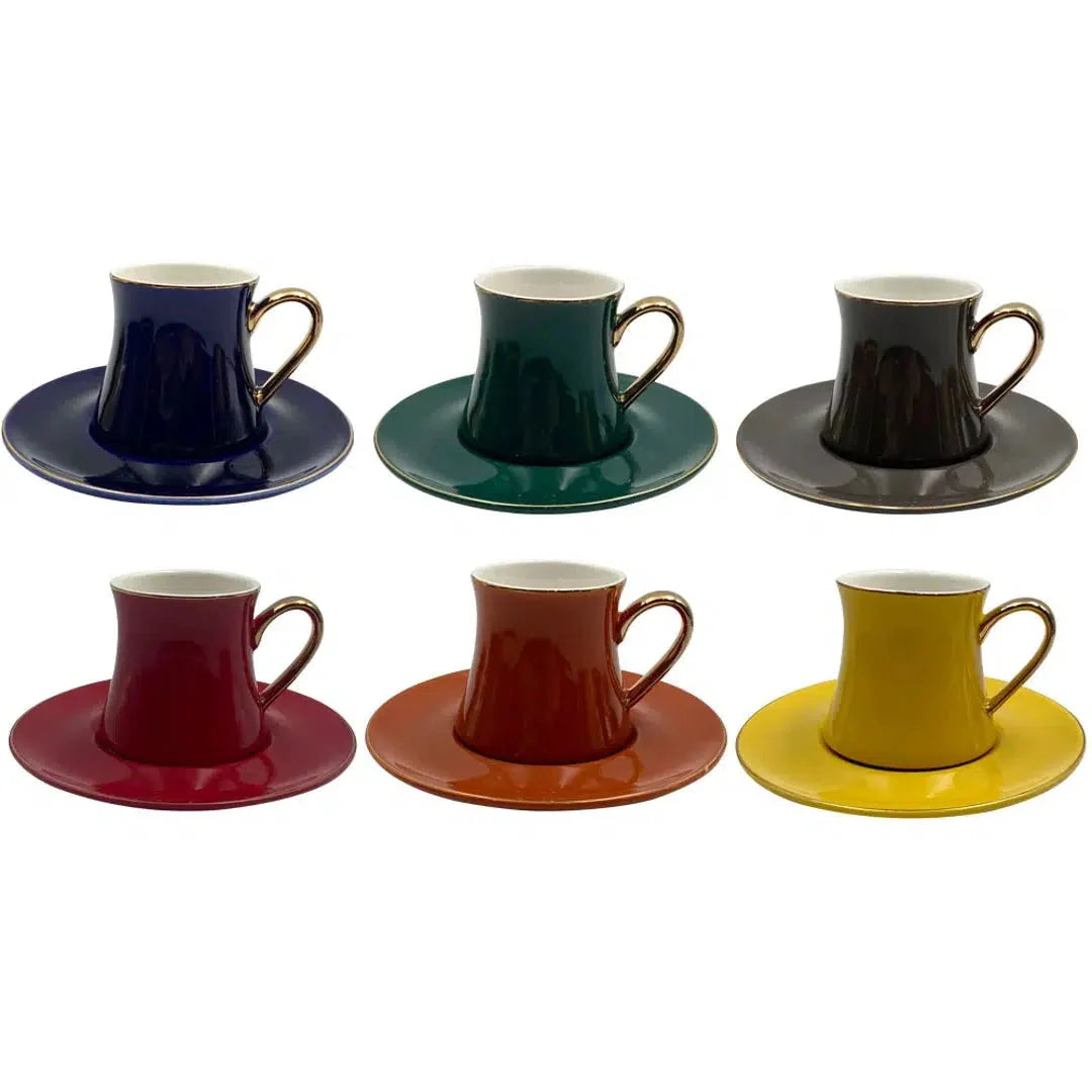 Jogo 6 Xícaras de Chá com Pires New Bone China Galet Colorido 200ml L'Hermitage