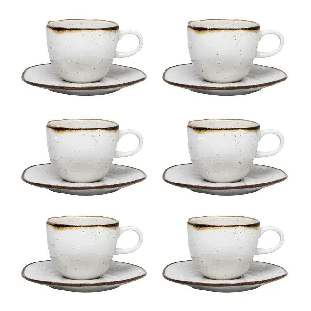 Kit 6 Xícaras de Chá com Pires Porcelana Ryo Maresia 220ml