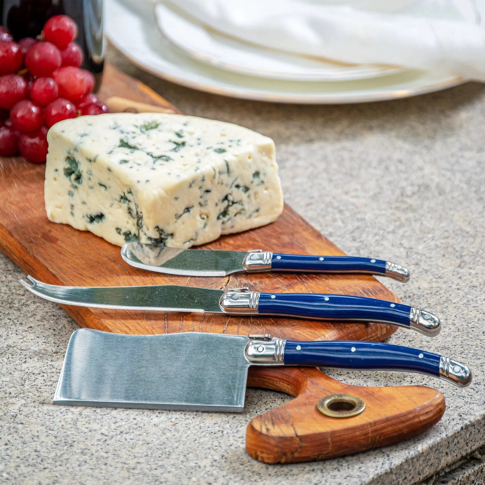 PRÉ-VENDA: Kit com 3 Facas para Queijo Luxo Azul Marinho Laguiole La Maison