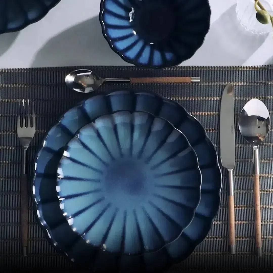 Kit com 6 Pratos para Risoto Cerâmica Scallop Azul 23cm