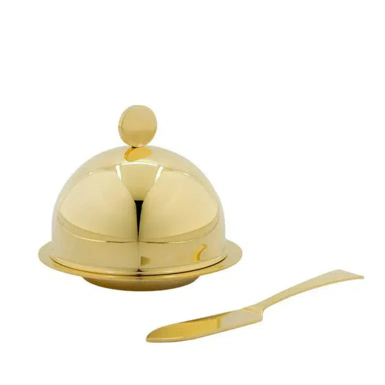 Manteigueira Ravena Inox Revestido em Ouro 24k com Espátula Riva