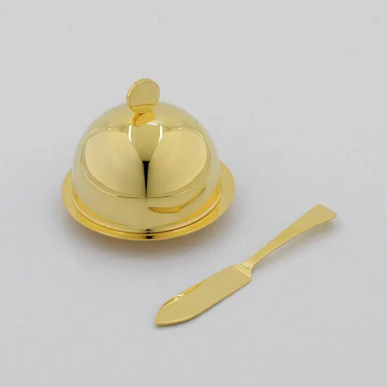 Manteigueira Ravena Inox Revestido em Ouro 24k com Espátula Riva