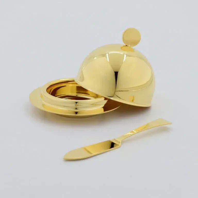 Manteigueira Ravena Inox Revestido em Ouro 24k com Espátula Riva