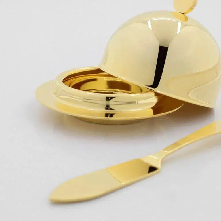 Manteigueira Ravena Inox Revestido em Ouro 24k com Espátula Riva