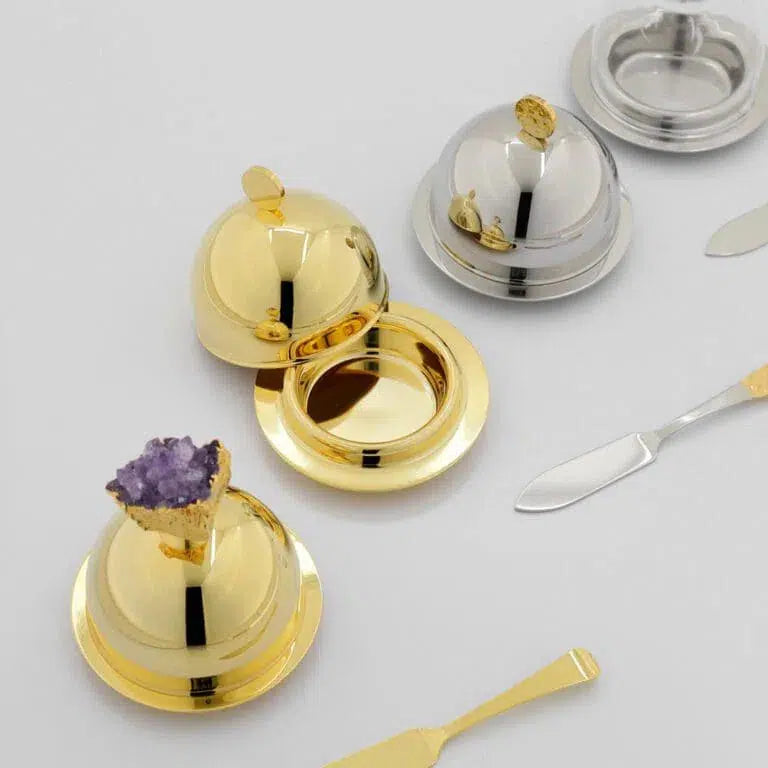 Manteigueira Ravena Inox Revestido em Ouro 24k com Espátula Riva