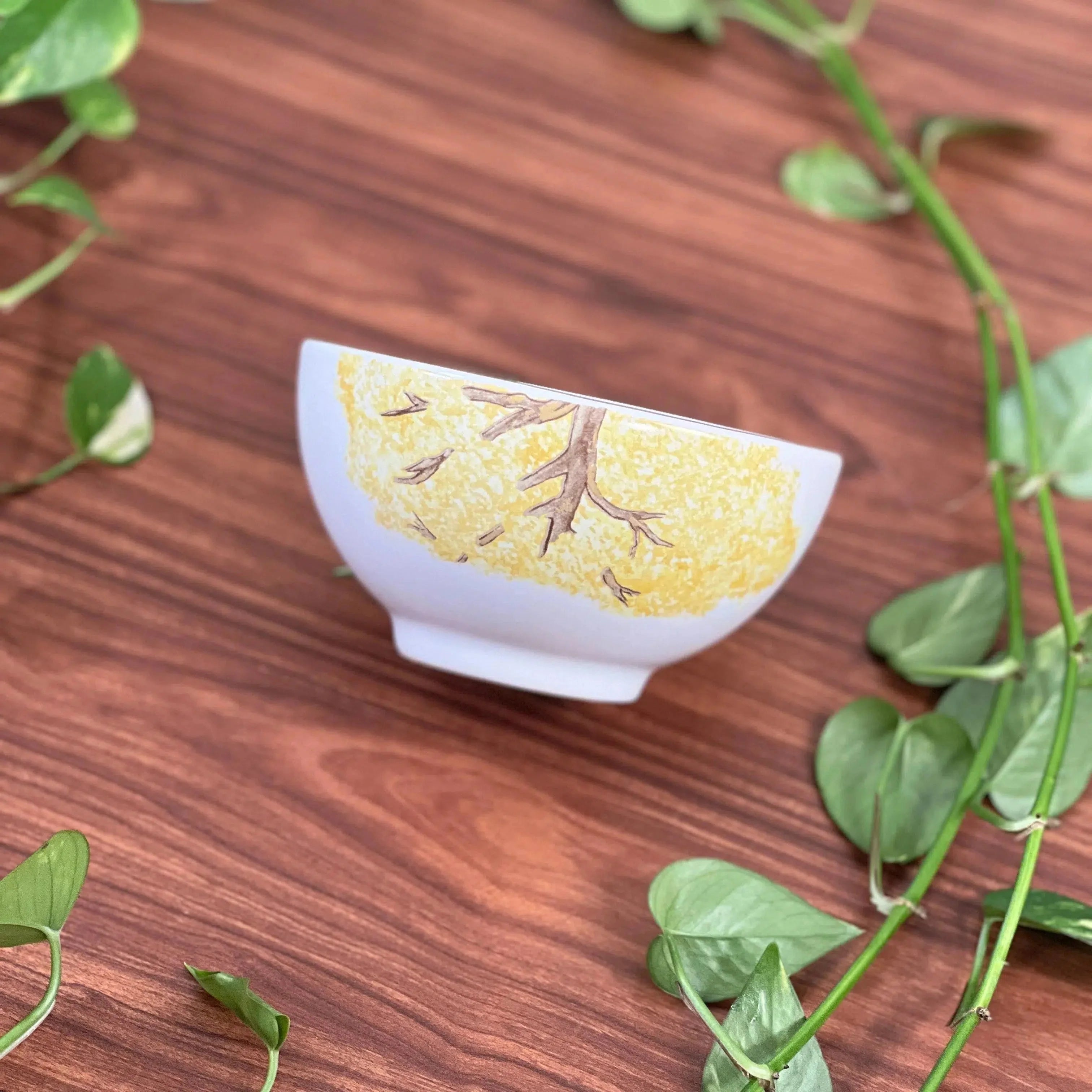 Jogo 6 Bowls Cerâmica Ypê Amarelo com Filete de Ouro 450ml 7cm Scalla