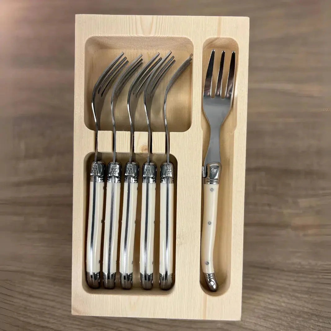 Kit com 6 Garfos para Sobremesa Luxo Marfim Laguiole La Maison
