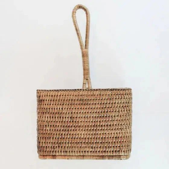 Porta Talheres/Temperos Quadrado em Rattan com Alça Bahali Grande