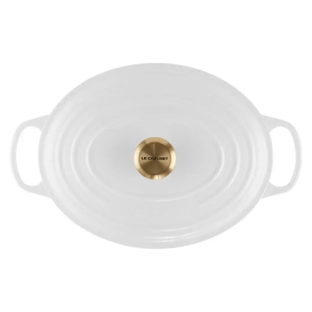 Panela Le Creuset Oval Signature Branca com Pegador Dourado 6,3L 31cm