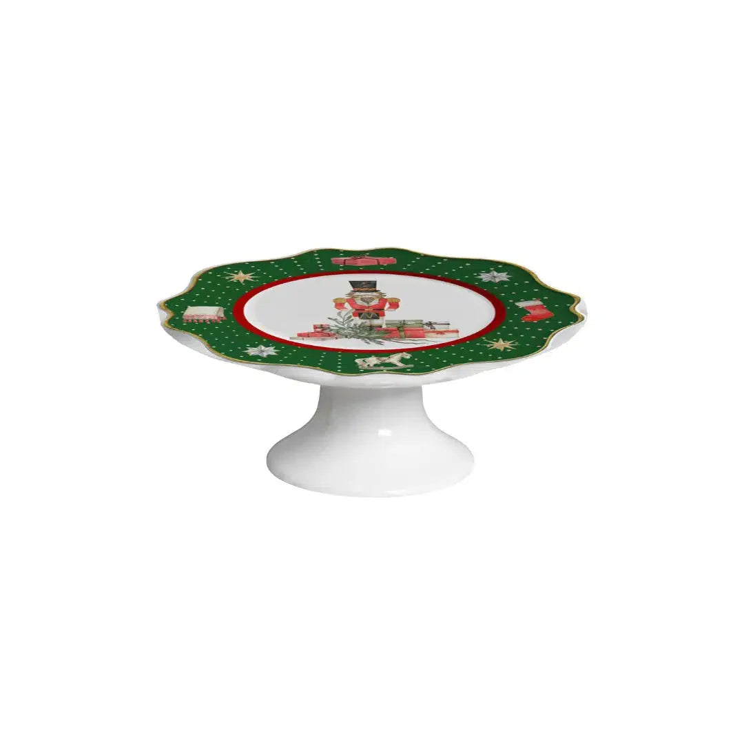 Porta Petit Four com Pé Cerâmica Christmas Gifts com Ouro Scalla