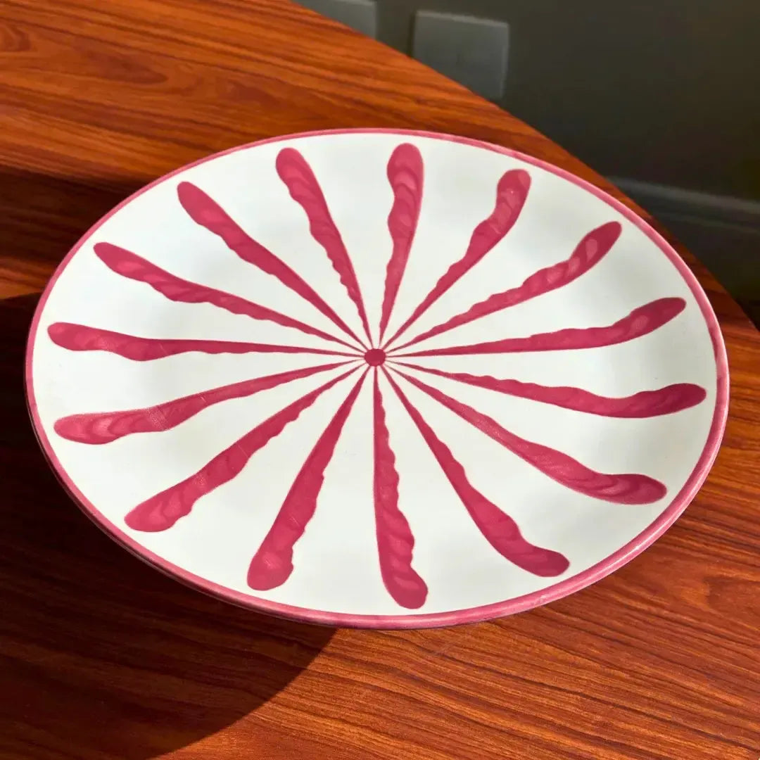 Porta Torta com Pé Cerâmica Piuma Vermelho Scalla