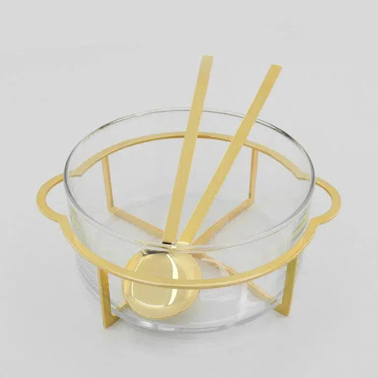 Saladeira Del Garda Inox Resvetido com Ouro 24k com Par de Talheres Riva