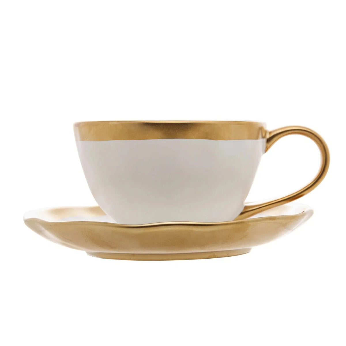 Xícara de Chá com Pires Porcelana Dubai Branco/Dourado 200ml