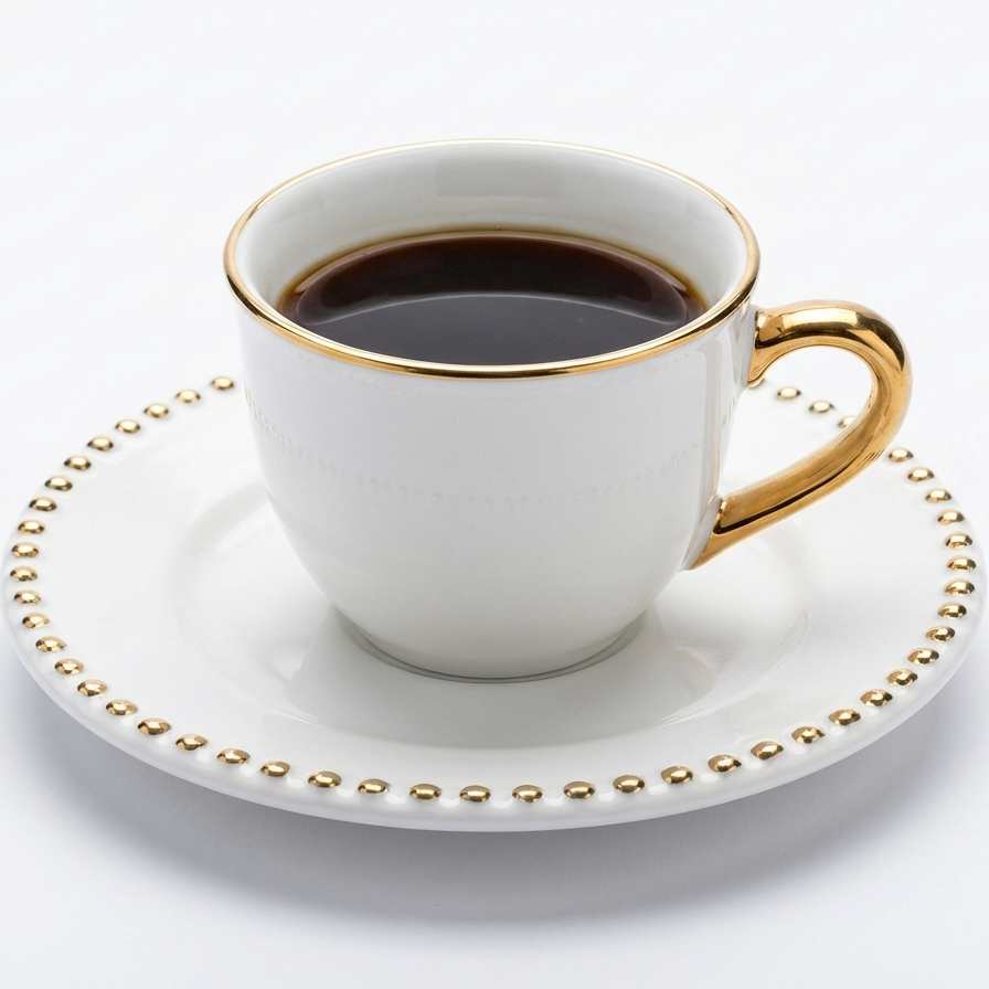Jogo 6 Xícaras de Café com Pires Cerâmica Brasilis Branco com Filete em Ouro 100ml Scalla