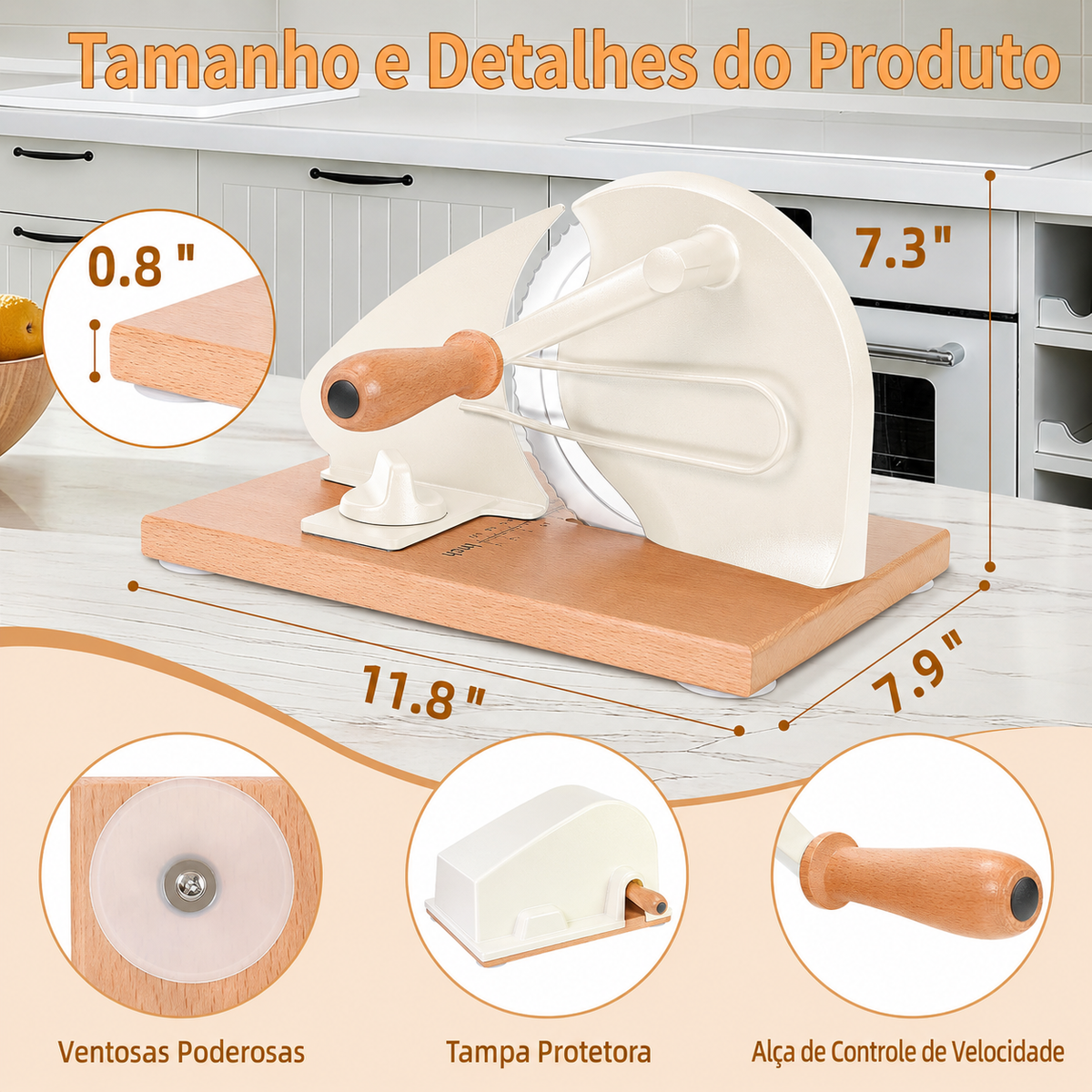 Fatiador de Pão Manual Premium - Aço Inox e Madeira
