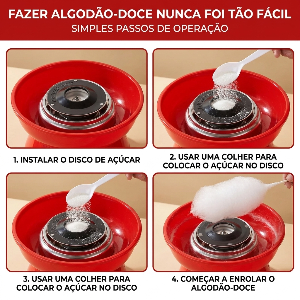 Maquina de Algodão Doce Portátil - Bivolt