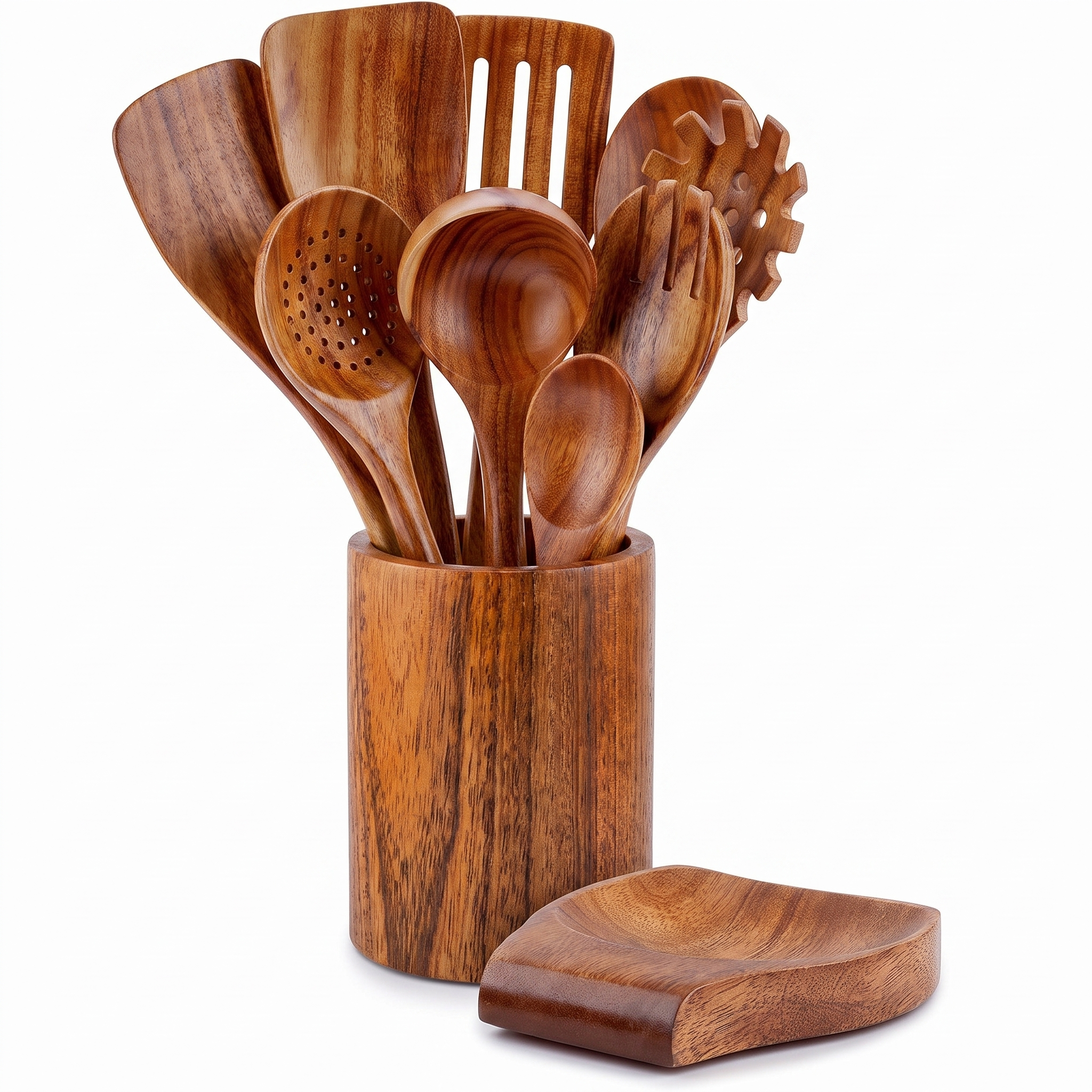 Kit 10 Utensílios de Cozinha - Madeira de Teca Maciça
