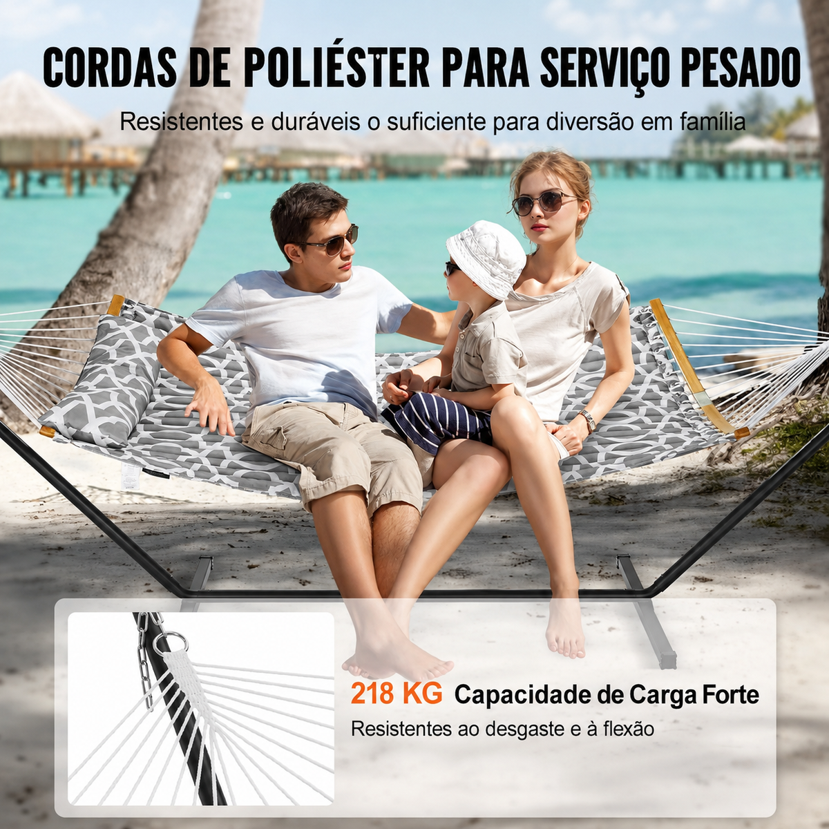 Rede Acolchoada Dupla + Suporte Portátil (218kg)