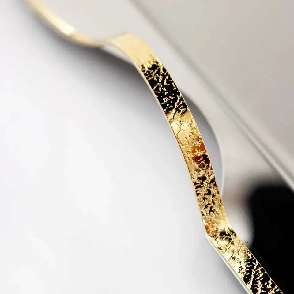 Bandeja Retangular Grande Craquele Inox com Detalhes em Ouro 24k Riva