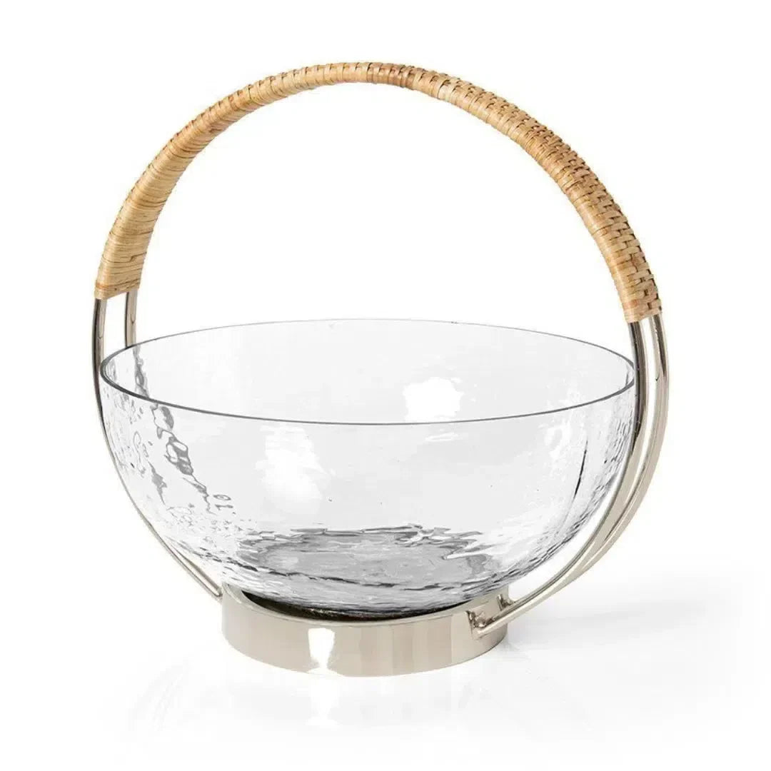 Bowl Vidro com Alça Rattan 25cm