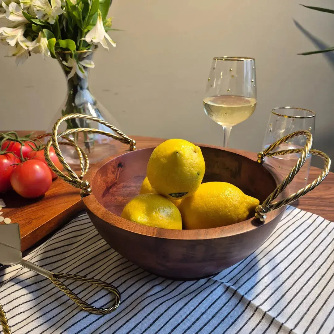 Bowl de Madeira com Alças Corda Metal Object Bahali 26cm