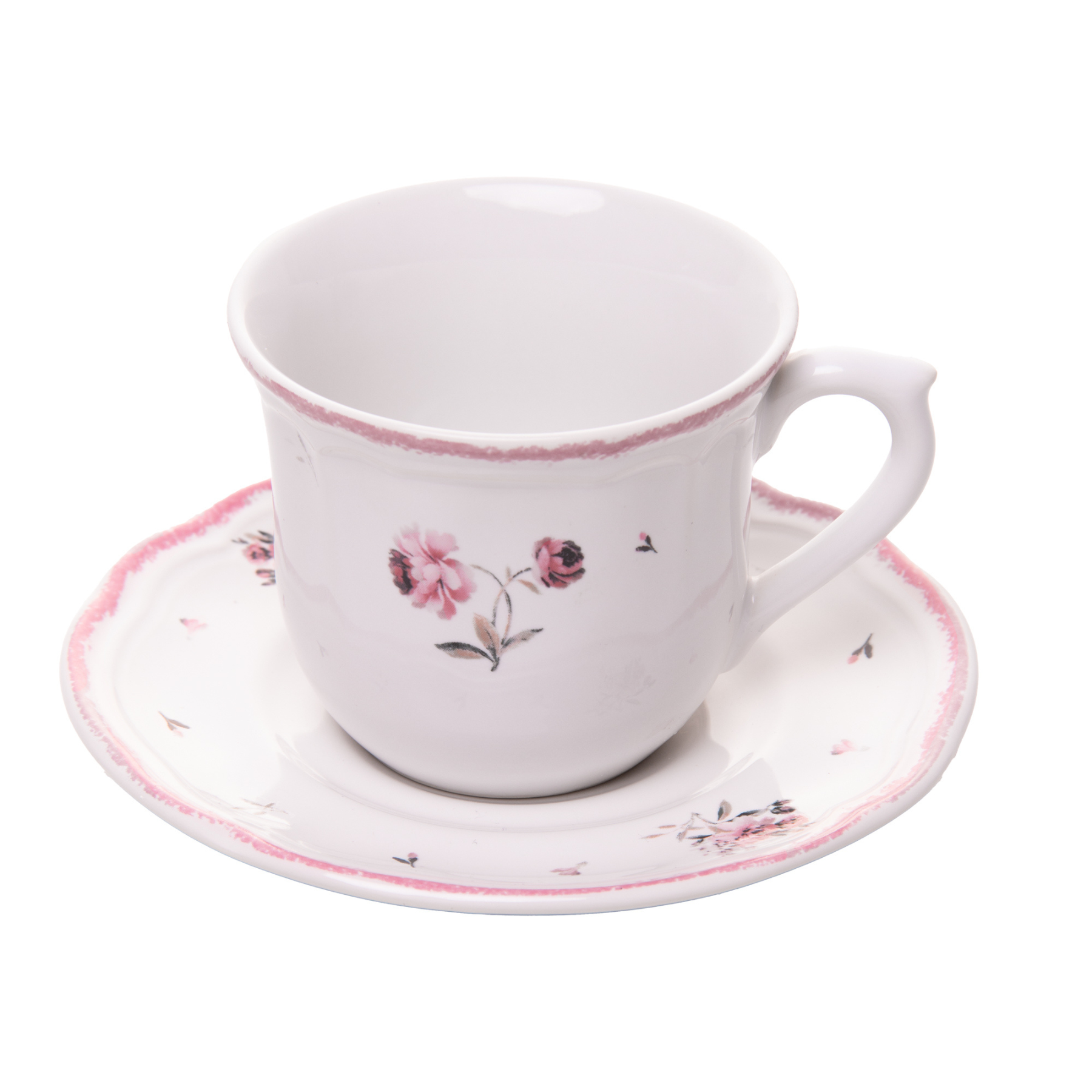 Conjunto 4 Xícaras de Café com Pires Cerâmica Florescer Rosa 90ml