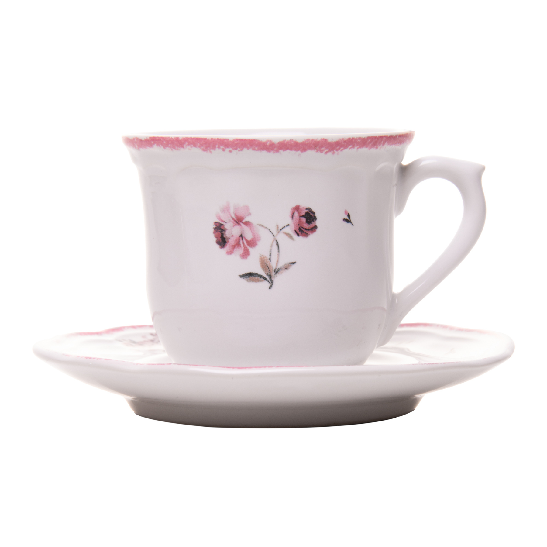 Conjunto 4 Xícaras de Café com Pires Cerâmica Florescer Rosa 90ml