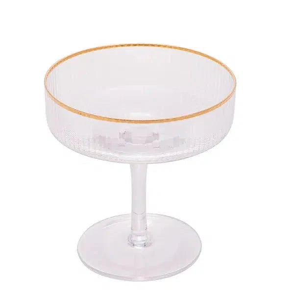 Jogo 2 Taças Coupé Vidro Cristalino Borda Dourada Lines 200ml