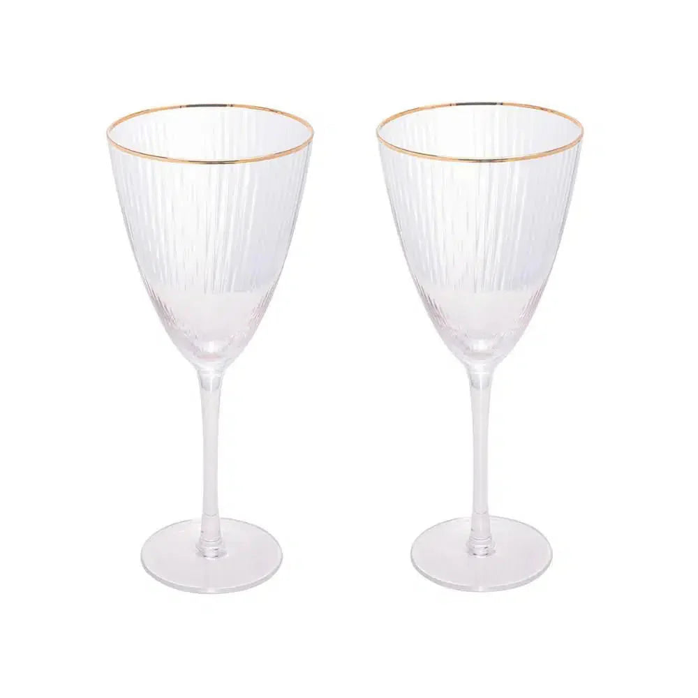Jogo 2 Taças para Vinho Vidro Cristalino Borda Dourada Lines 400ml